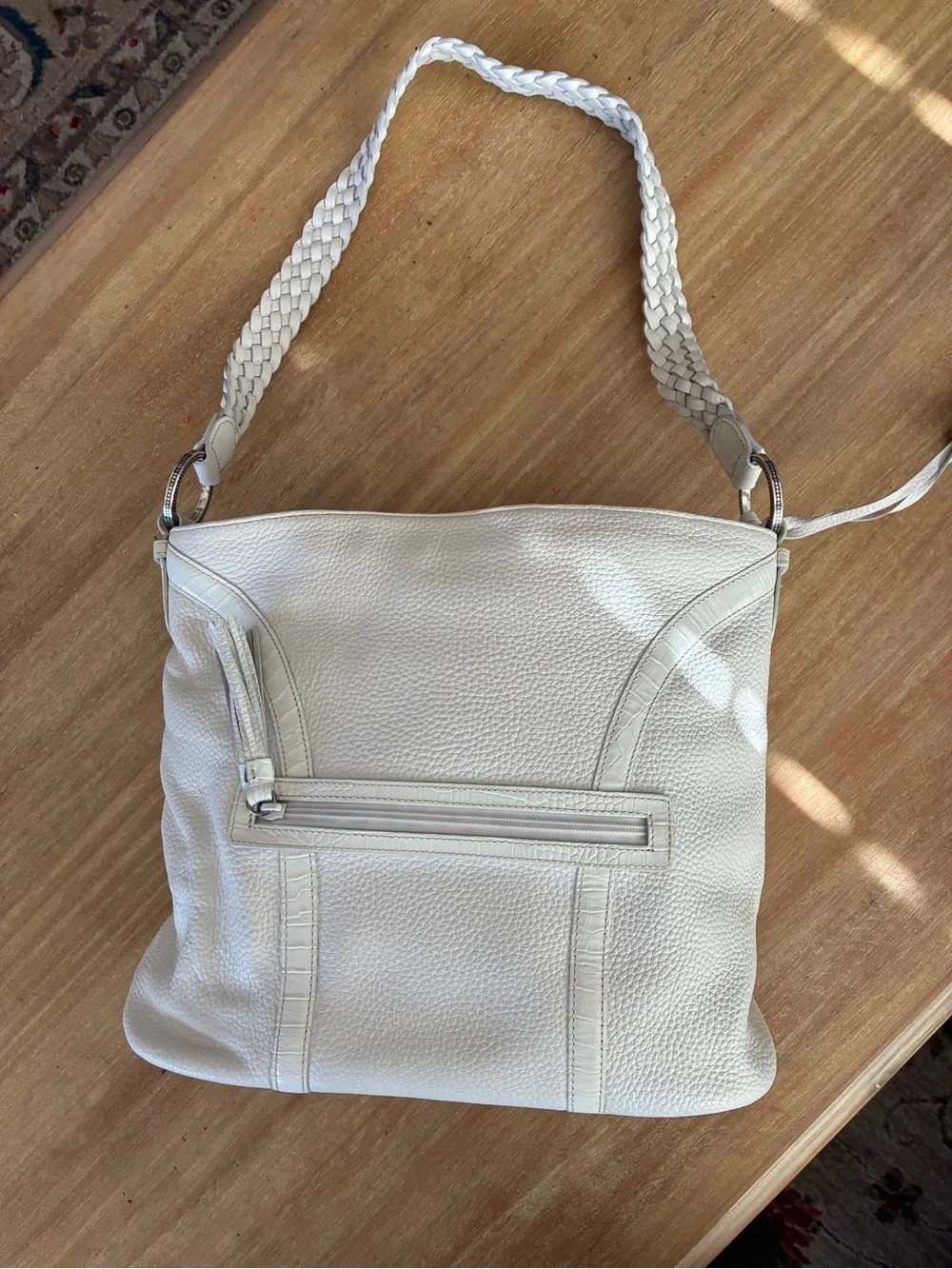 Brighton White Leather Shoulder Bag with Multicolor Heart Accents